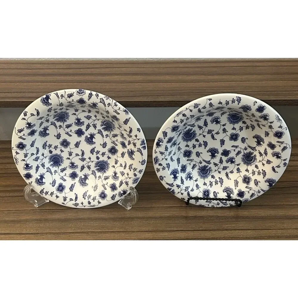 Pier 1 Imports Quadrifoglio Blue Chintz Soup Cereal Bowls Set of 2 Italy VTG